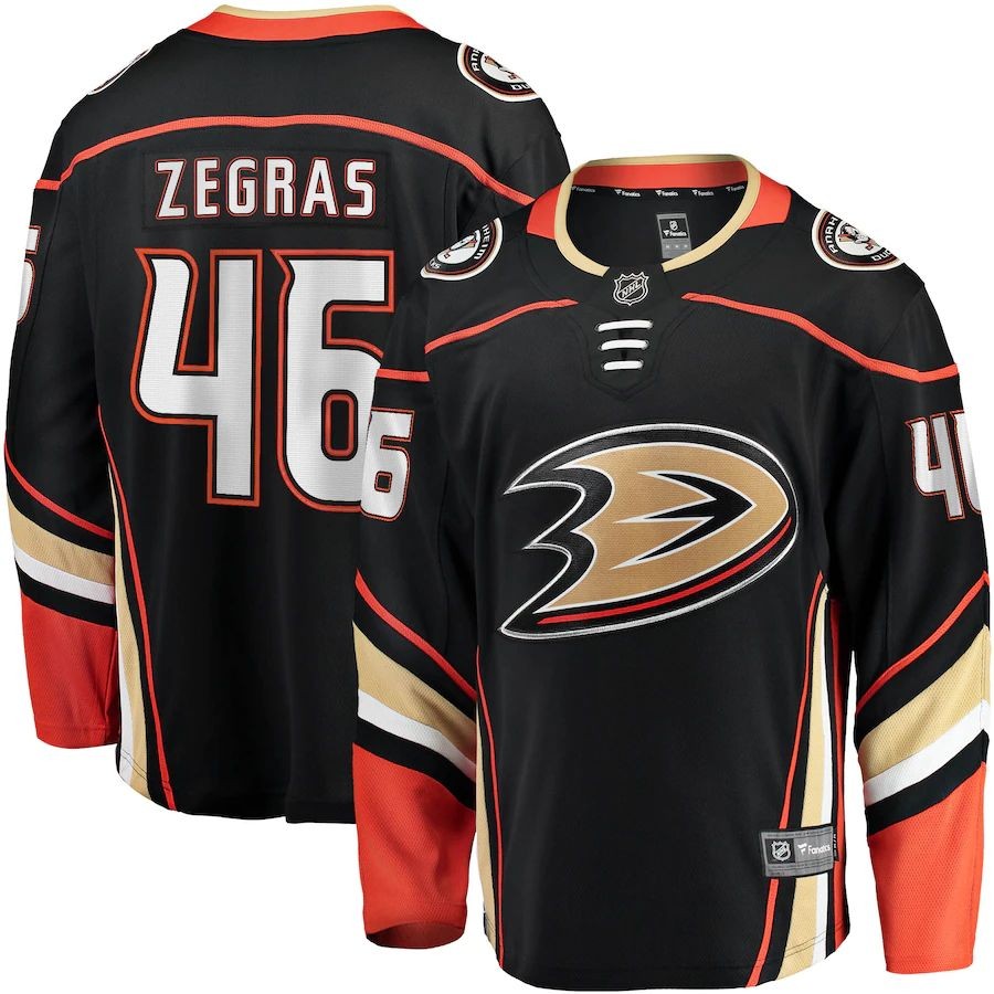 Men’s Anaheim Ducks 46 Trevor Zegras Fanatics Branded Black Home Breakaway Jersey