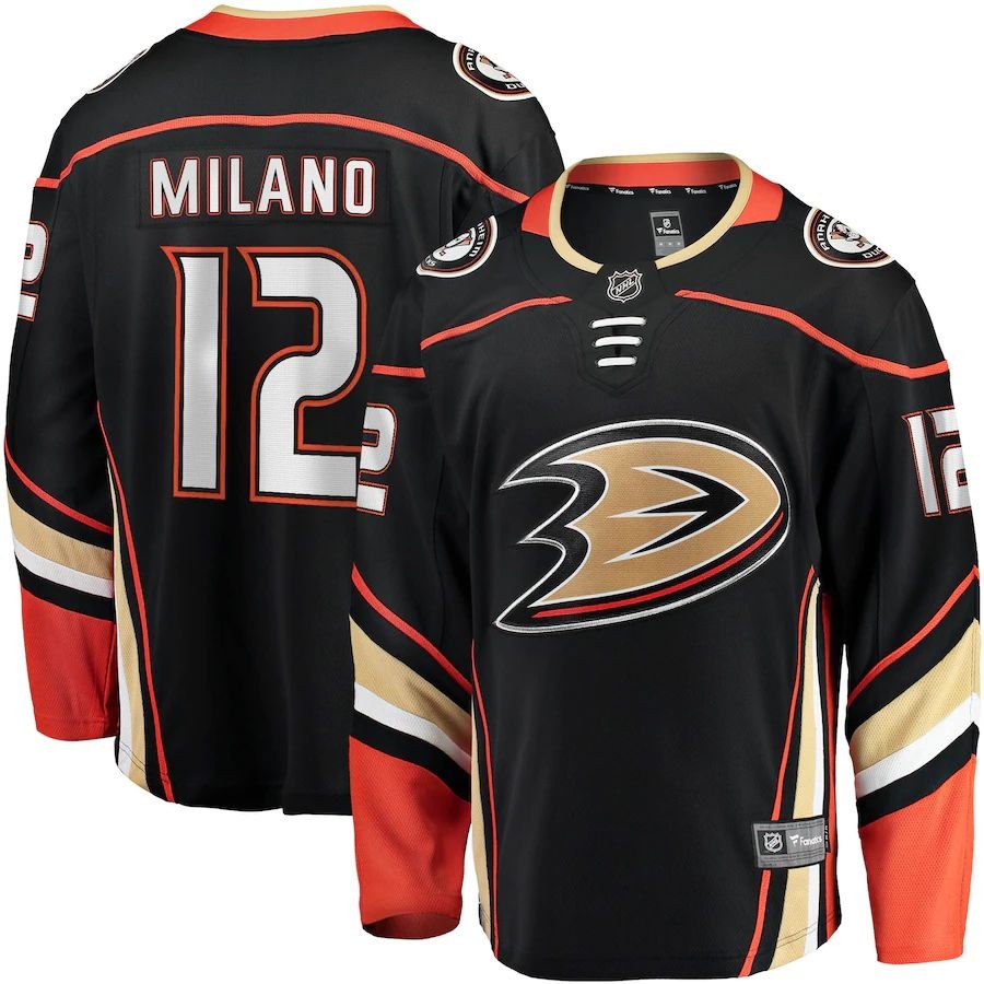 Men’s Anaheim Ducks 12 Sonny Milano Fanatics Branded Black Home Breakaway Player Jersey