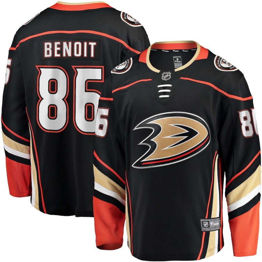 Men’s Anaheim Ducks 86 Simon Benoit Fanatics Branded Black Home Breakaway Player Jersey