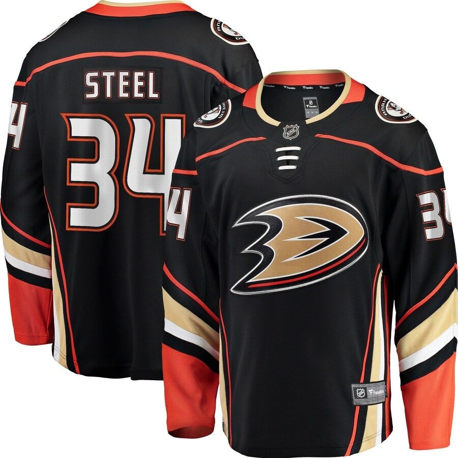 Men’s Anaheim Ducks 34 Sam Steel Fanatics Branded Black Team Color Breakaway Player Jersey
