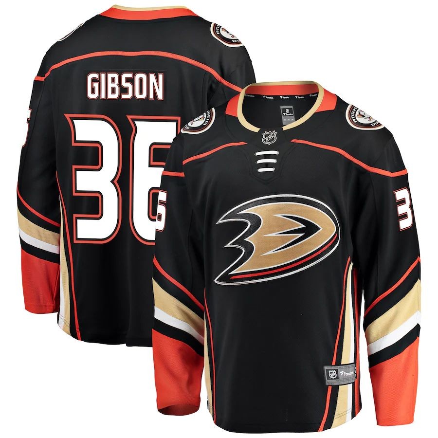 Men’s Anaheim Ducks 36 John Gibson Fanatics Branded Black Breakaway Player Jersey