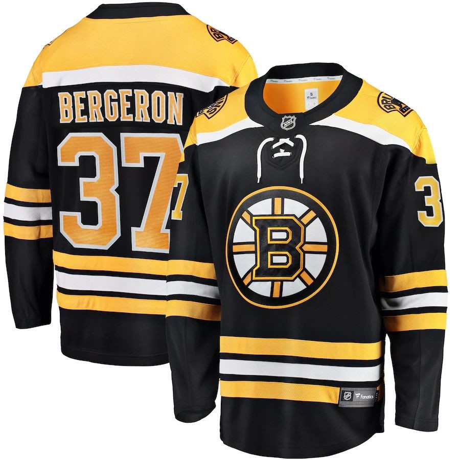Men’s Boston Bruins 37 Patrice Bergeron Fanatics Branded C Patch Player Jersey