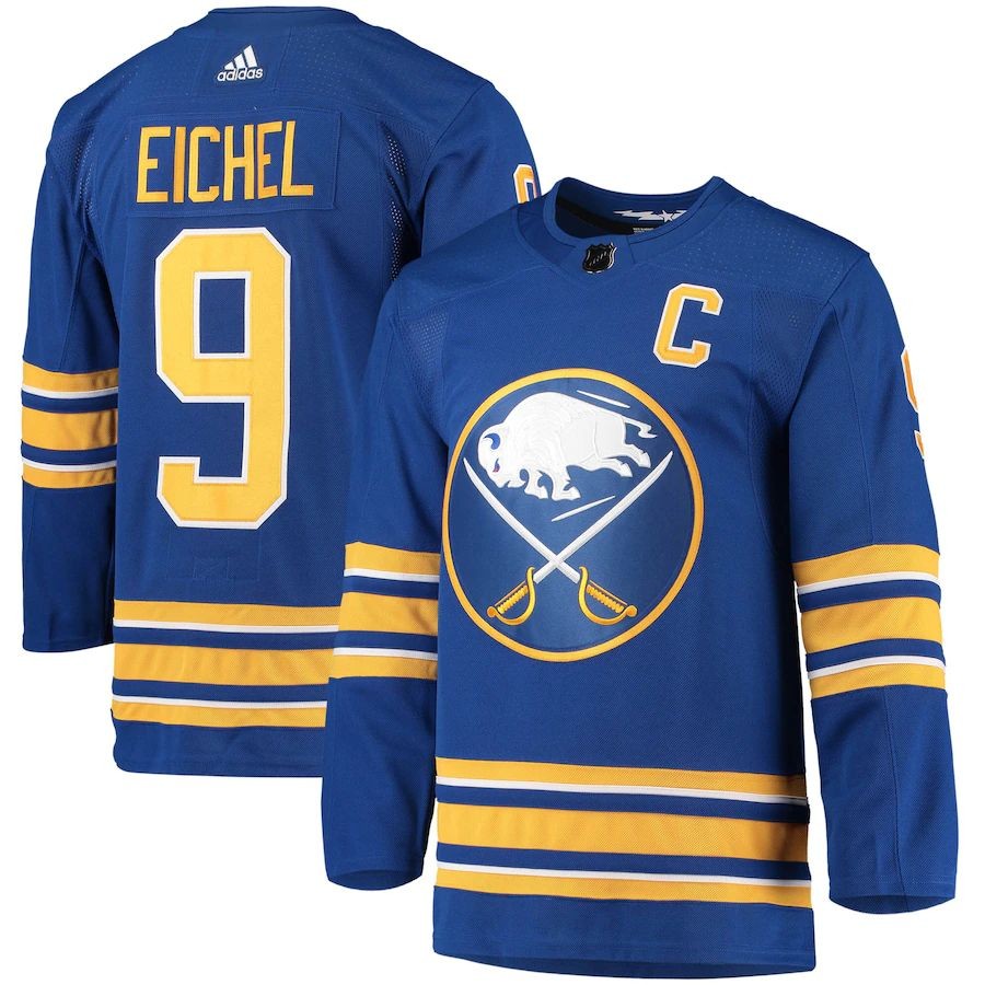 Men’s Buffalo Sabres 9 Jack Eichel Royal Home Captain Patch Primegreen Authentic Pro Player Jersey