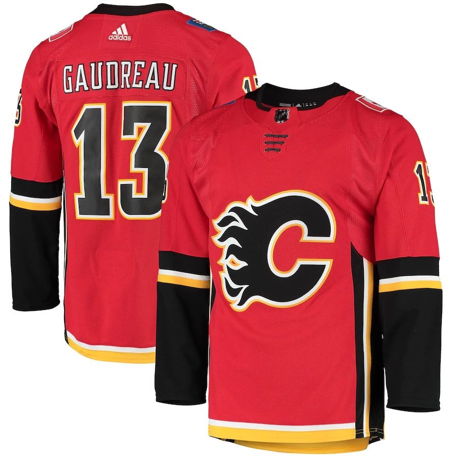 Men’s Calgary Flames 13 Johnny Gaudreau adidas Red Alternate Authentic Player Jersey
