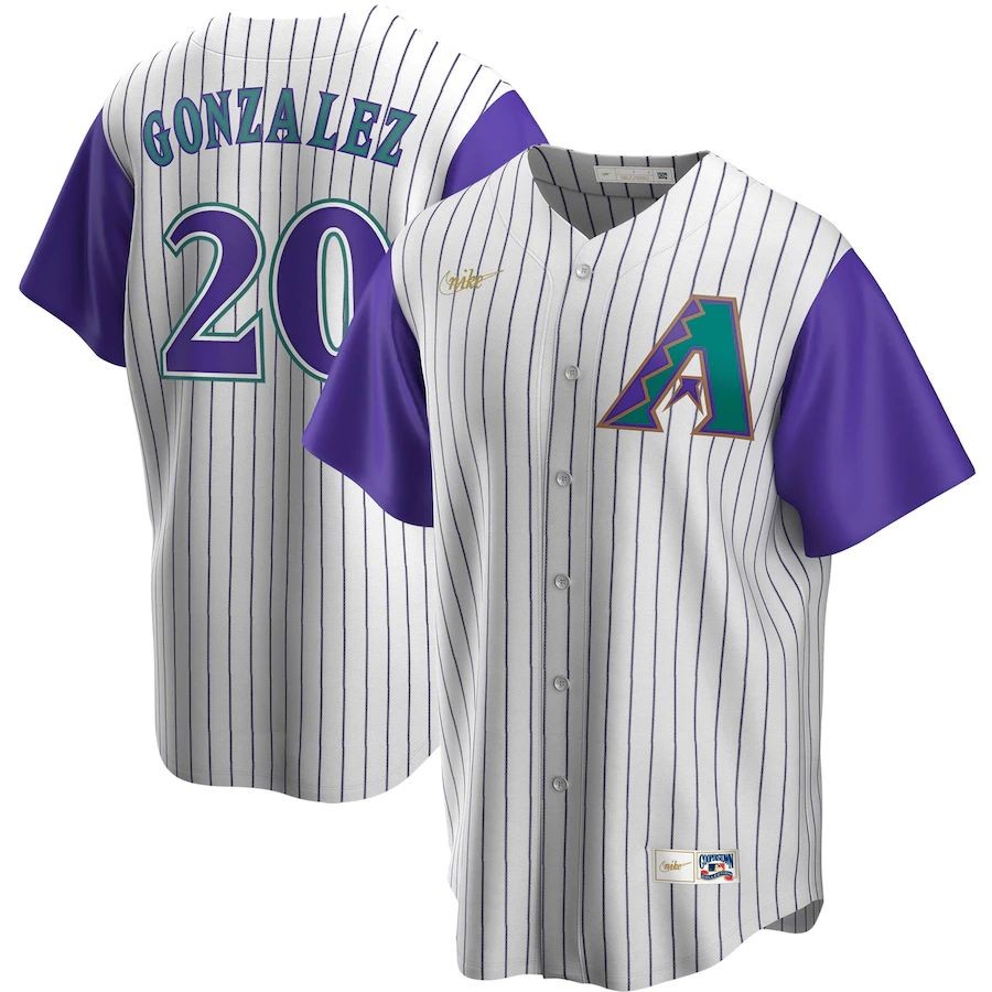 Men’s Arizona Diamondbacks 20 Luis Gonzalez Cream-Purple Alternate Cooperstown Collection Player Jersey
