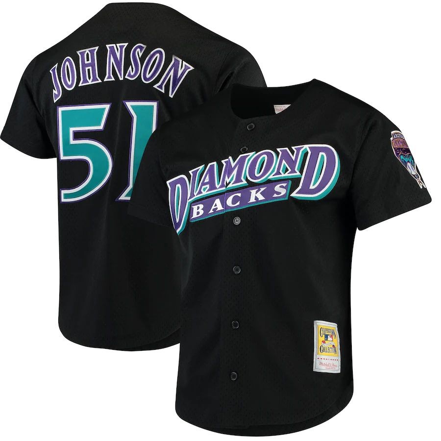 Men’s Arizona Diamondbacks Randy Johnson Mitchell &amp; Ness Black Fashion Cooperstown Collection Mesh Batting Practice Jersey