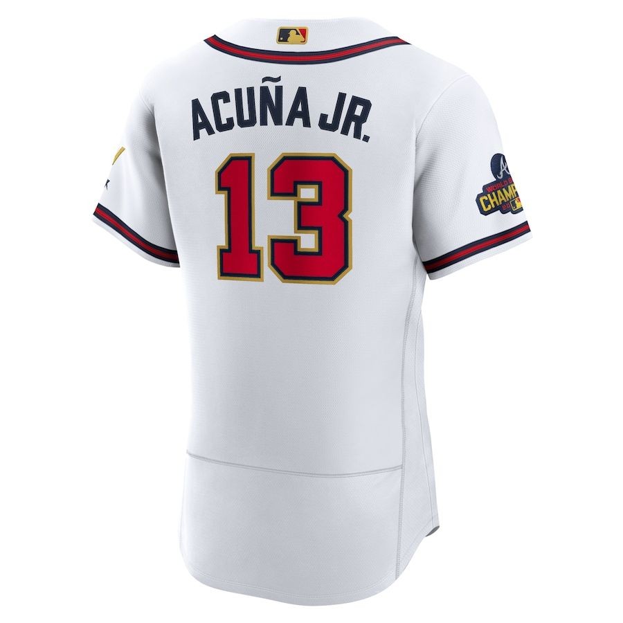 Men’s Atlanta Braves 13 Ronald Acuna Jr. White 2022 Gold Program Authentic Player Jersey