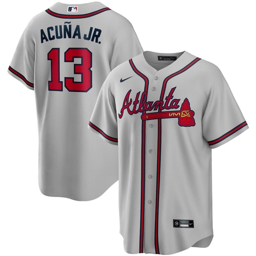 Men’s Atlanta Braves 13 Ronald Acuna Jr. Gray Road Replica Player Name Jersey