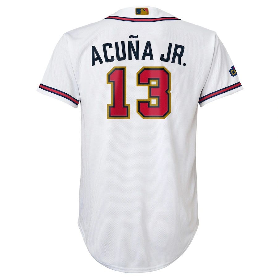 Men’s Atlanta Braves Ronald Acuna Jr. Nike White 2022 Gold Program Replica Player Jersey