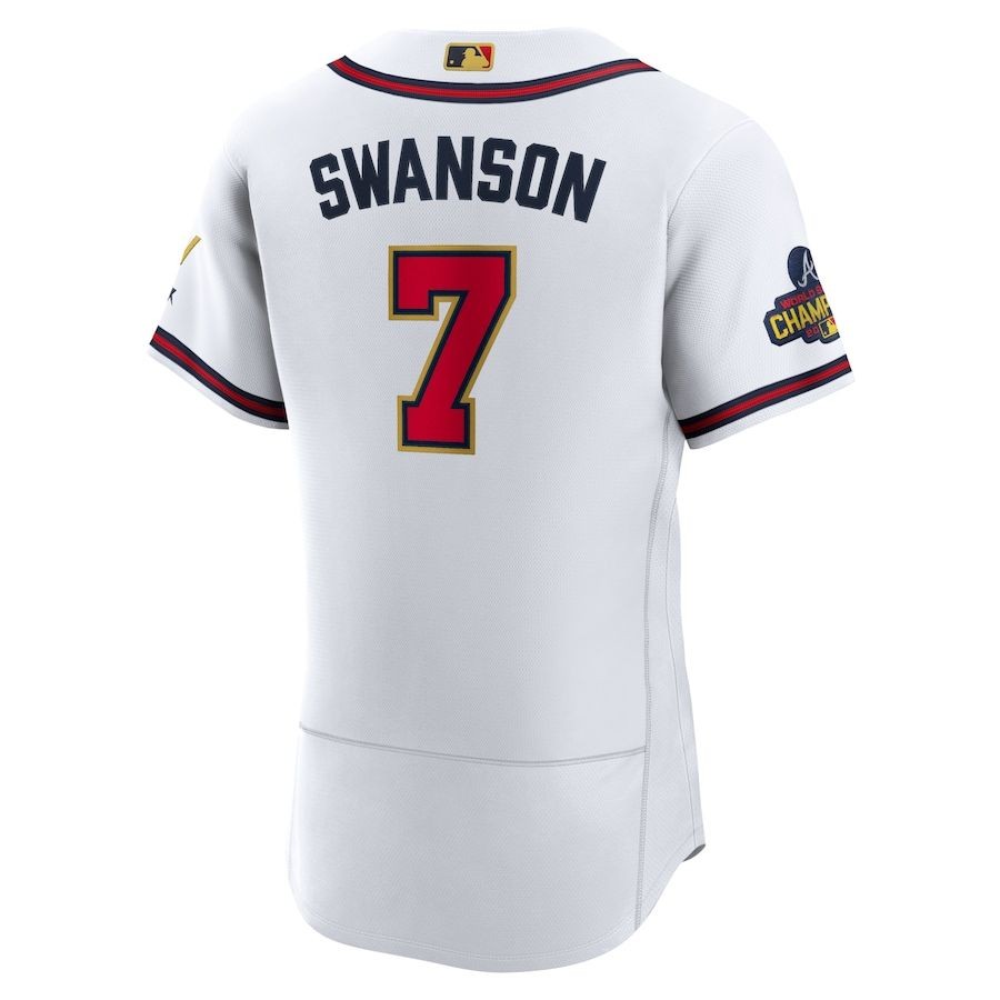 Men’s Atlanta Braves Dansby Swanson White 2022 Gold Program Authentic Player Jersey