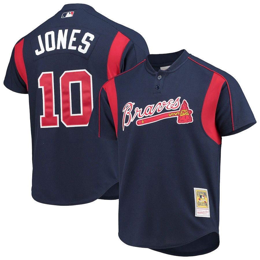 Men’s Atlanta Braves Chipper Jones Mitchell &amp; Ness Navy Cooperstown Collection Mesh Batting Practice Jersey