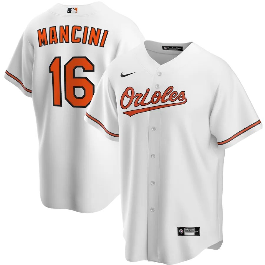 Men’s Baltimore Orioles 16 Trey Mancini White Home Replica Player Name Jersey