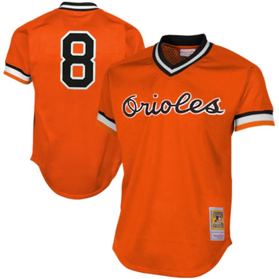 Men’s Baltimore Orioles Cal Ripken Jr Mitchell &amp; Ness Orange 1988 Authentic Cooperstown Collection Mesh Batting Practice Jersey