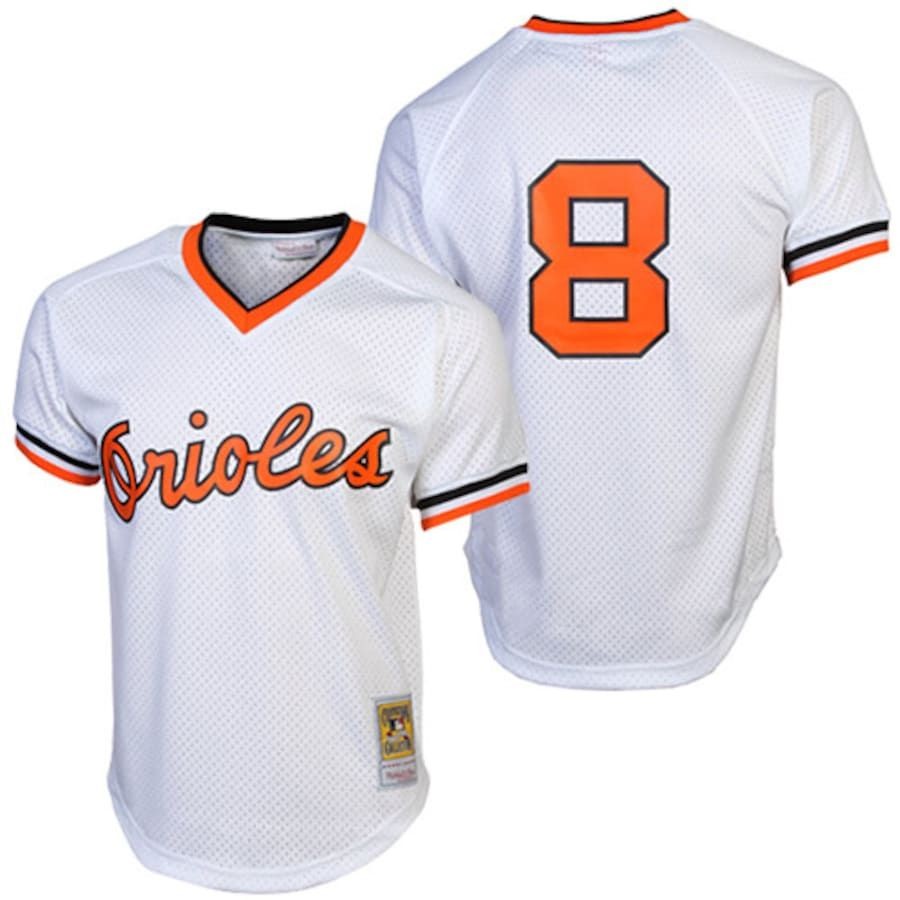 Men’s Baltimore Orioles Cal Ripken Jr. Mitchell &amp; Ness White 1985 Authentic Cooperstown Collection Batting Practice Jersey