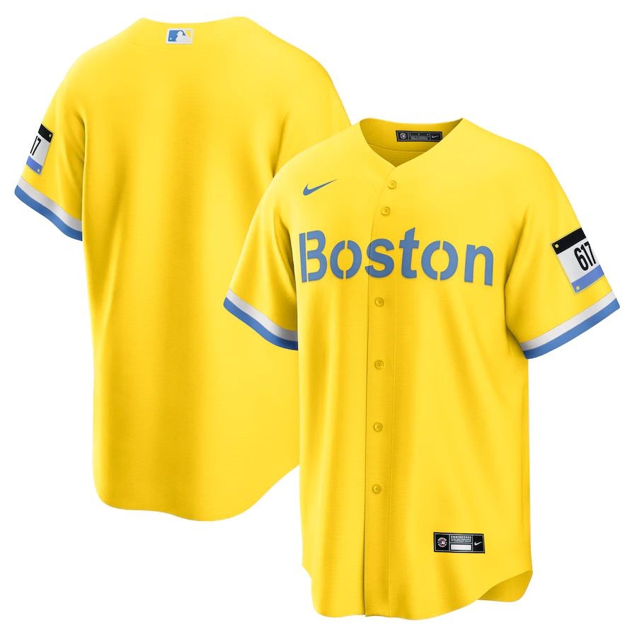 Men’s Boston Red Sox Gold Light Blue 2021 City Connect Replica Jersey