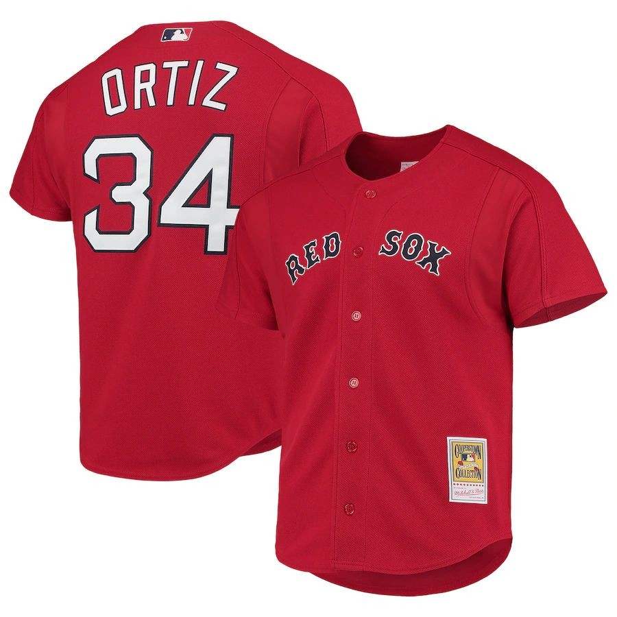 Men’s Boston Red Sox David Ortiz Mitchell &amp; Ness Red Cooperstown Collection Mesh Batting Practice Jersey