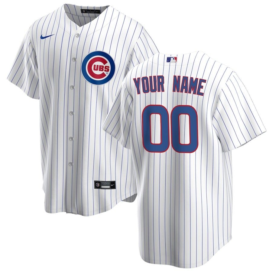 Men’s Chicago Cubs White Home Replica Custom Jersey