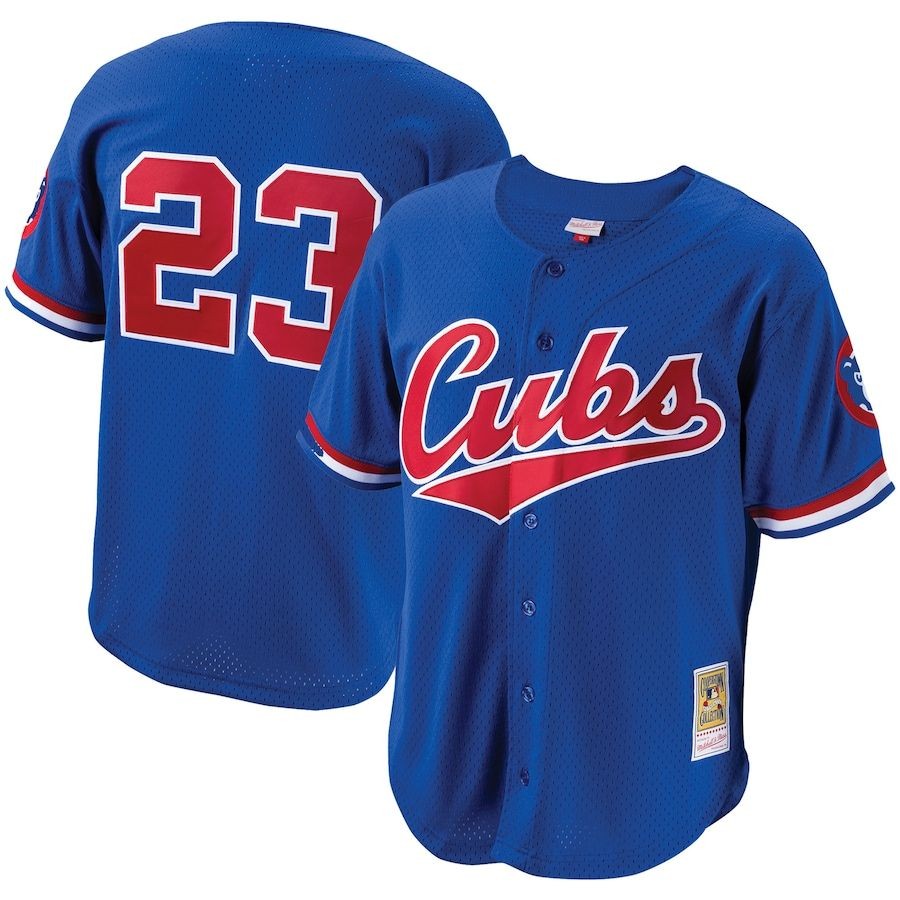 Men’s Chicago Cubs Ryne Sandberg Mitchell & Ness Royal Cooperstown Collection Mesh Batting Practice Button-Up Jersey