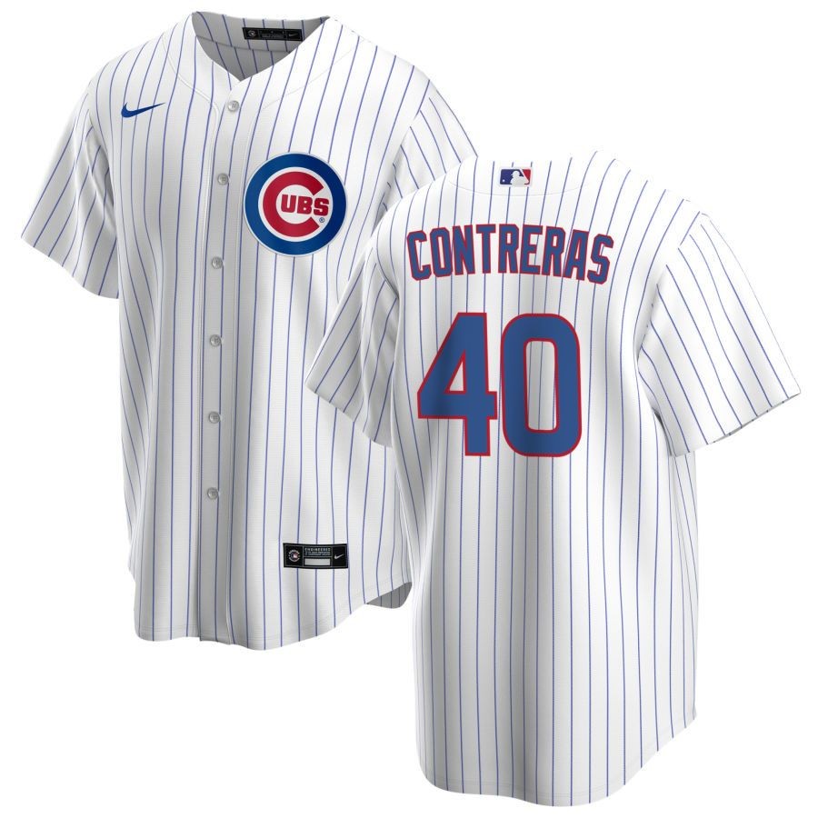 Men’s Chicago Cubs 40 Willson Contreras White Home Replica Jersey