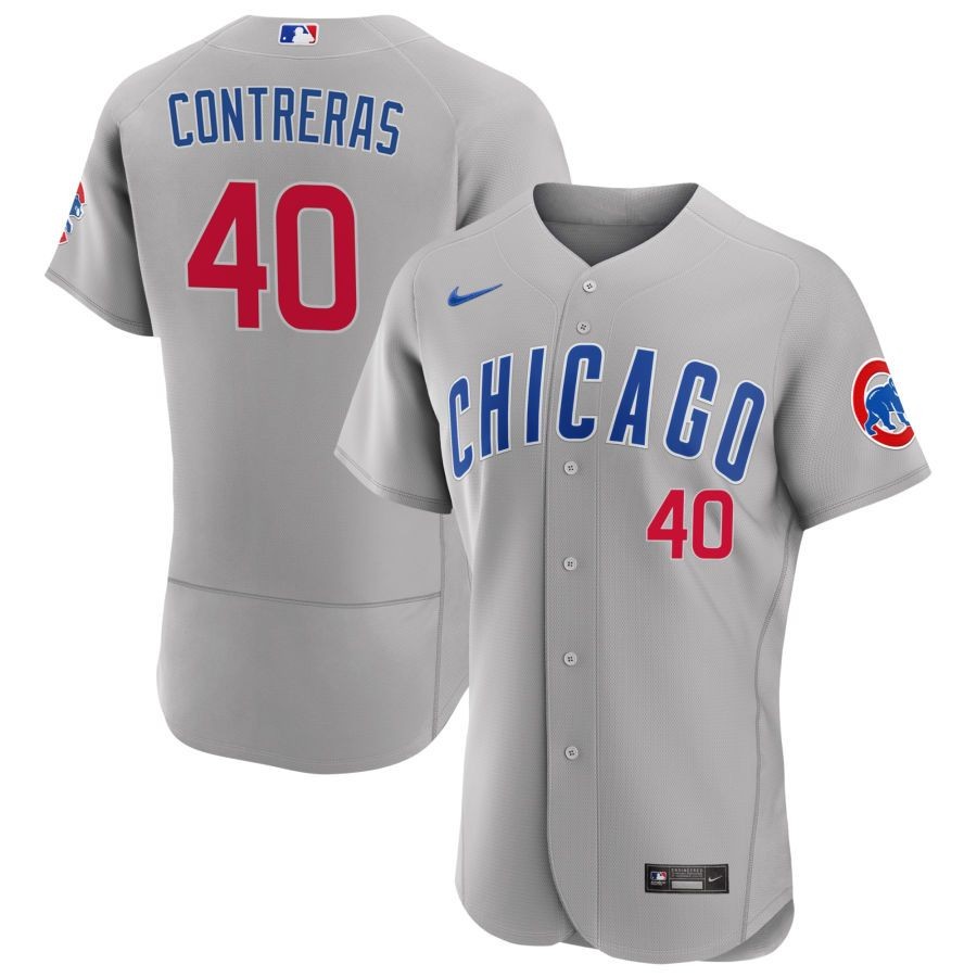 Men’s Chicago Cubs Willson Contreras Gray Road Authentic Jersey