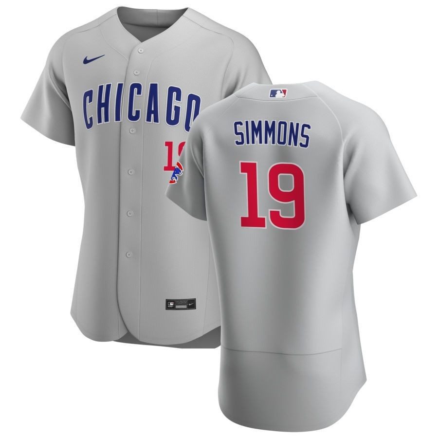 Men’s Chicago Cubs 19 Andrelton Simmons Gray Road Authentic Jersey