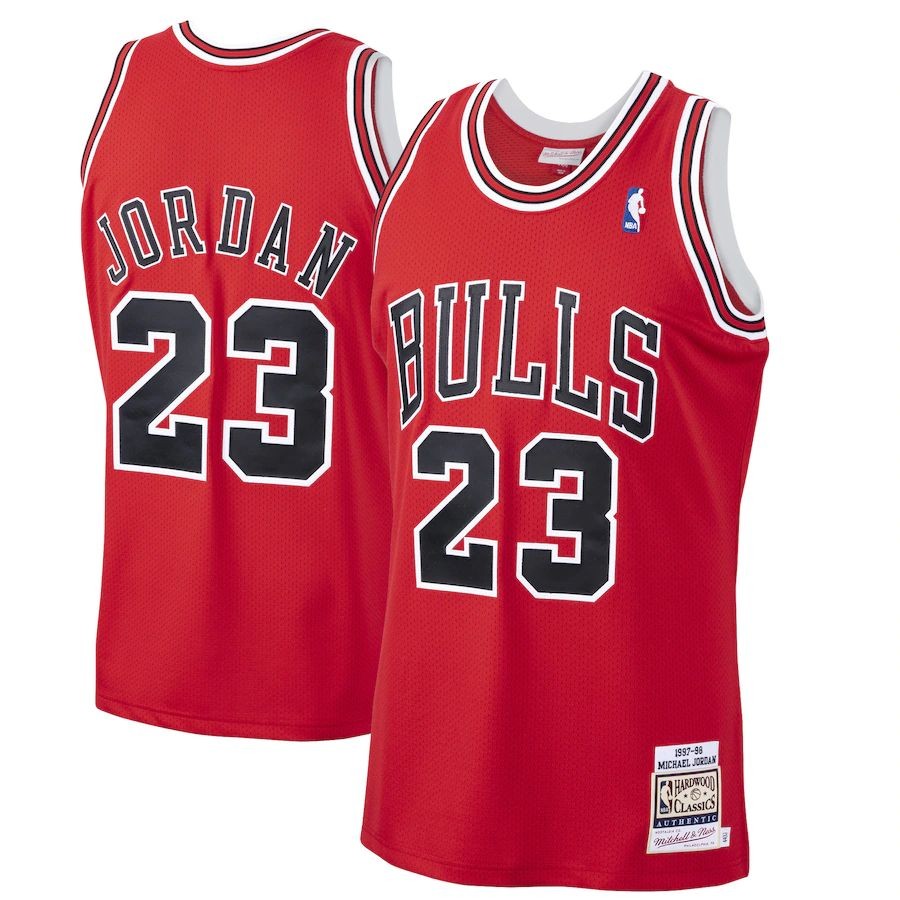 Men’s Chicago Bulls 23 Michael Jordan Mitchell & Ness Red 1997-98 Hardwood Classics Player Jersey