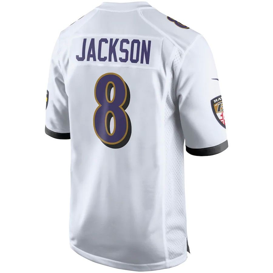 Men’s Baltimore Ravens 8 Lamar Jackson White Player Game Jersey