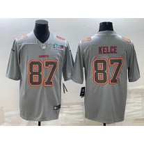 Nike Chiefs 87 Travis Kelce Grey 2023 Super Bowl Vapor Limited Men Jersey