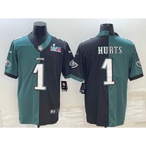 Nike Eagles 1 Jalen Hurts Green Black Split 2023 Super Bowl Vapor Limited Men Jersey