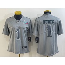 Nike Eagles 1 Jalen Hurts Grey 2023 Super Bowl LVII Vapor Limited Women Jersey