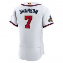 Men's Atlanta Braves Dansby Swanson White 2022 Gold Program Authentic Player Jersey
