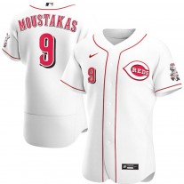 Men's Cincinnati Reds 9 Mike Moustakas White Home Authentic Player Jersey