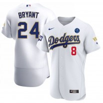 Men's Los Angeles Dodgers 8-24 Kobe Bryant White Gold Authentic Baseball Jersey