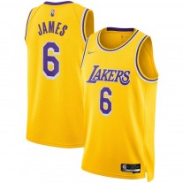 Men's Los Angeles Lakers 6 LeBron James Gold 2021-22 Diamond Swingman Jersey - Icon Edition