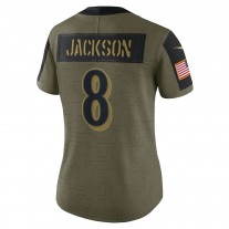 Women's Baltimore Ravens Lamar Jackson Olive Salute To Service Limited Player Jersey