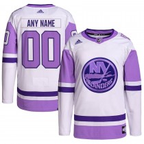 New York Islanders Hockey Fights Cancer Primegreen Custom Men Jersey - White/Purple