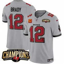 Tom Brady 12 Tampa Bay Buccaneers 2023 NFC South Champions Patch Game Men Jersey - Gray