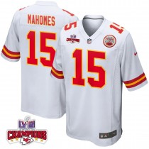 Patrick Mahomes 15 Kansas City Chiefs Super Bowl LVIII Champions 4 Stars Patch Game Men Jersey - White