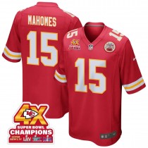 Patrick Mahomes 15 Kansas City Chiefs Super Bowl LVIII Champions 4X Game Men Jersey - Red