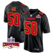 Willie Gay 50 Kansas City Chiefs Super Bowl LVIII Champions 4 Stars Patch Fashion Game Men Jersey - Carbon Black