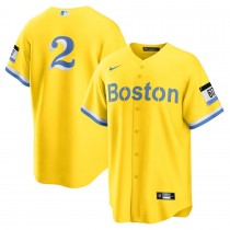 Men's Boston Red Sox 2 Xander Bogaerts Gold Light Blue 2021 City Connect Replica Jersey