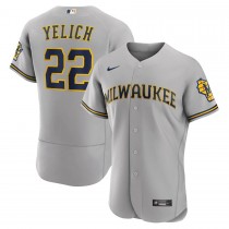 Men's Milwaukee Brewers 22 Christian Yelich Gray Road Player Logo Jersey