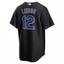 Men's New York Mets 12 Francisco Lindor Black 2022 Alternate Replica Player Jersey