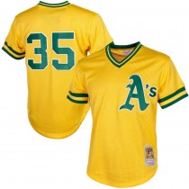 Men's Oakland Athletics Rickey Henderson Mitchell & Ness Yellow Cooperstown Mesh Batting Practice Jersey