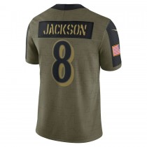 Men's Baltimore Ravens Lamar Jackson Olive Salute To Service Limited Player Jersey