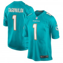 Men's Miami Dolphins 1 Tyreek Hill Aqua Game Jersey