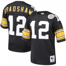Men's Pittsburgh Steelers 12 Terry Bradshaw Mitchell & Ness Black 1975 Authentic Throwback Jersey