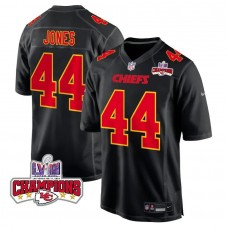 Cam Jones 44 Kansas City Chiefs Super Bowl LVIII Champions 4 Stars Patch Fashion Game Men Jersey - Carbon Black