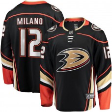 Men's Anaheim Ducks 12 Sonny Milano Fanatics Branded Black Home Breakaway Player Jersey