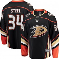Men's Anaheim Ducks 34 Sam Steel Fanatics Branded Black Team Color Breakaway Player Jersey